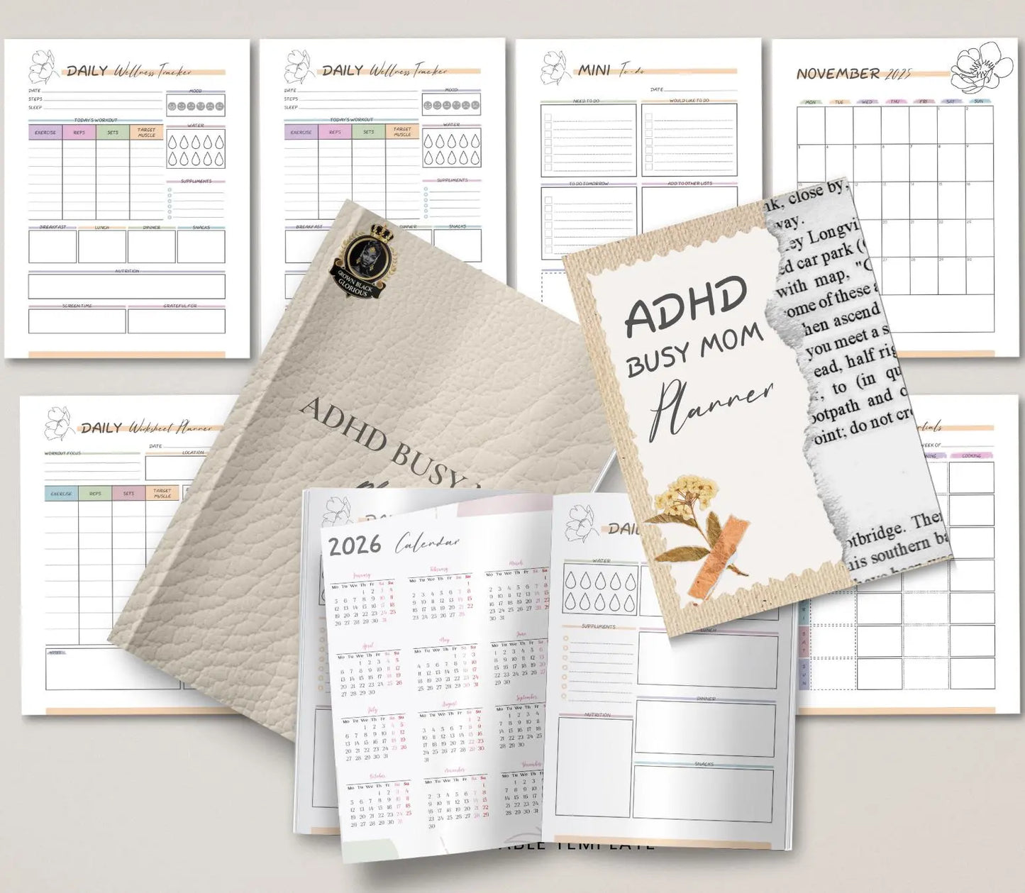 ADHD Mom Planner: Daily & Weekly Organizer (Printable/Digital Download) Grown Black Glorious