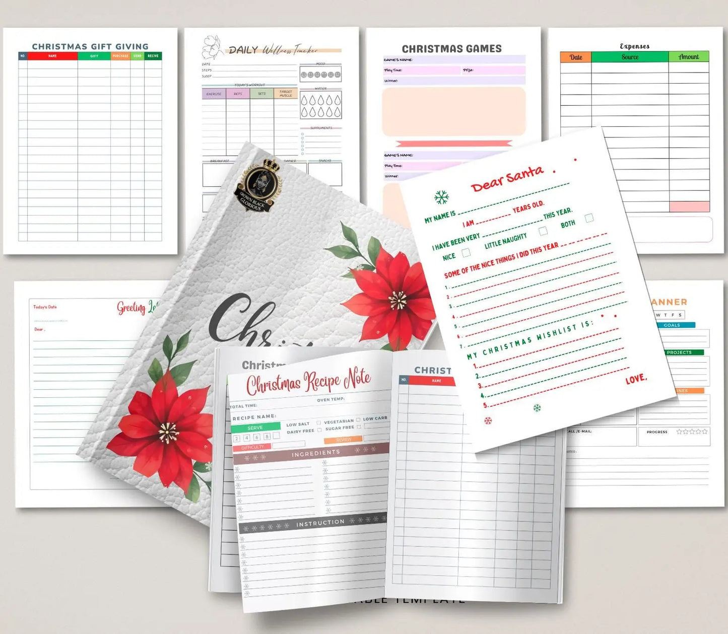 Printable Christmas Planner: Holiday Organizer, Gift List (PDF Download) Grown Black Glorious