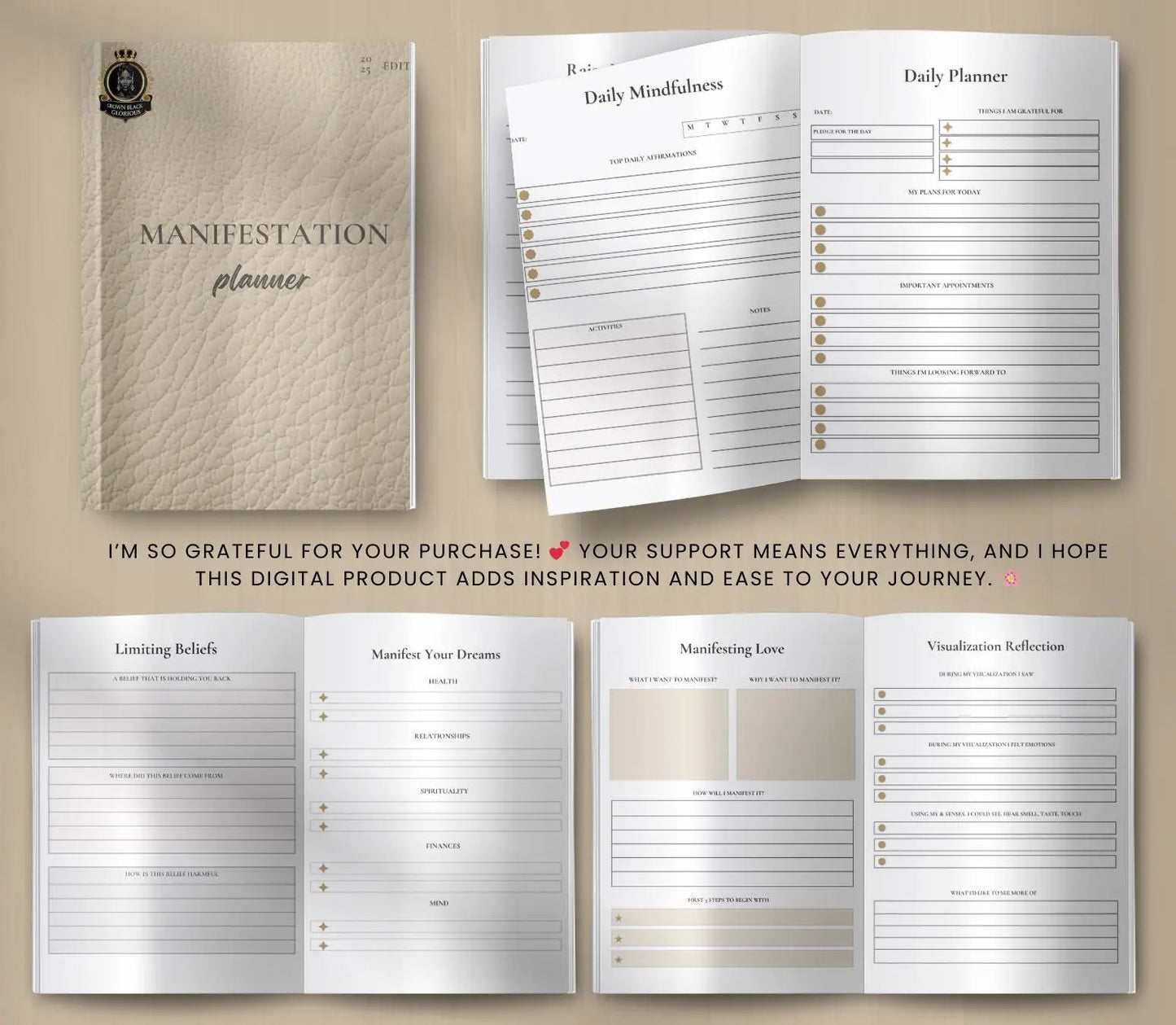 Law of Attraction Manifestation Planner: Goal Setting & Vision Board (Digital Printable) Ma boutique