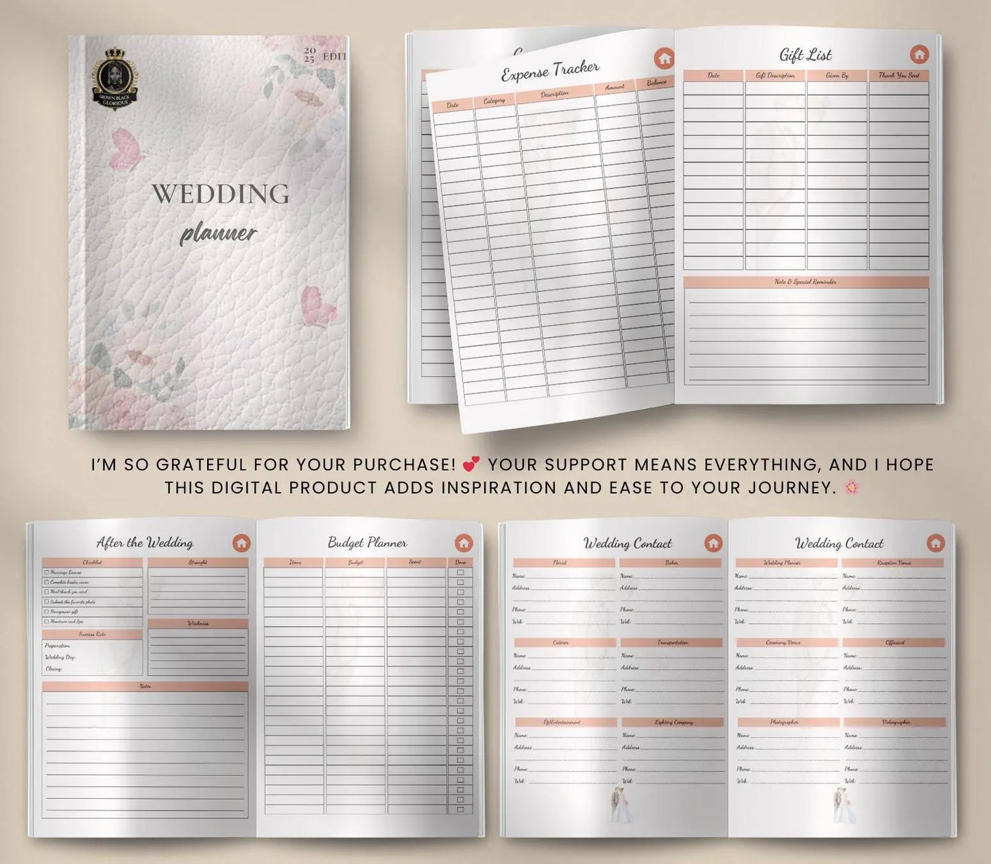 Digital Wedding Planner for iPad & GoodNotes: Bridal Organizer PDF Grown Black Glorious