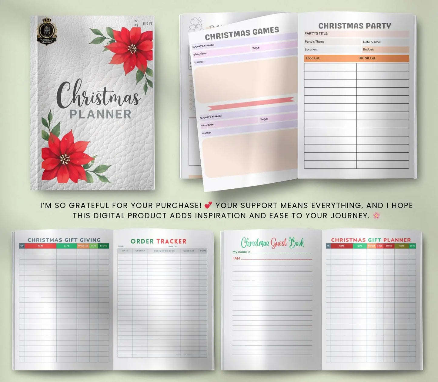 Printable Christmas Planner: Holiday Organizer, Gift List (PDF Download) Grown Black Glorious