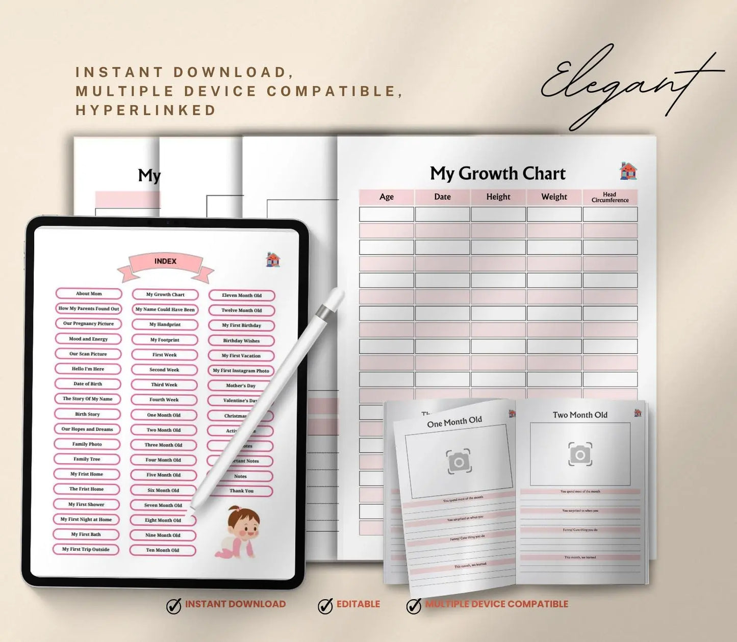 Digital Baby Memory Book: Milestone Tracker, Keepsake Album (PDF Download) Grown Black Glorious