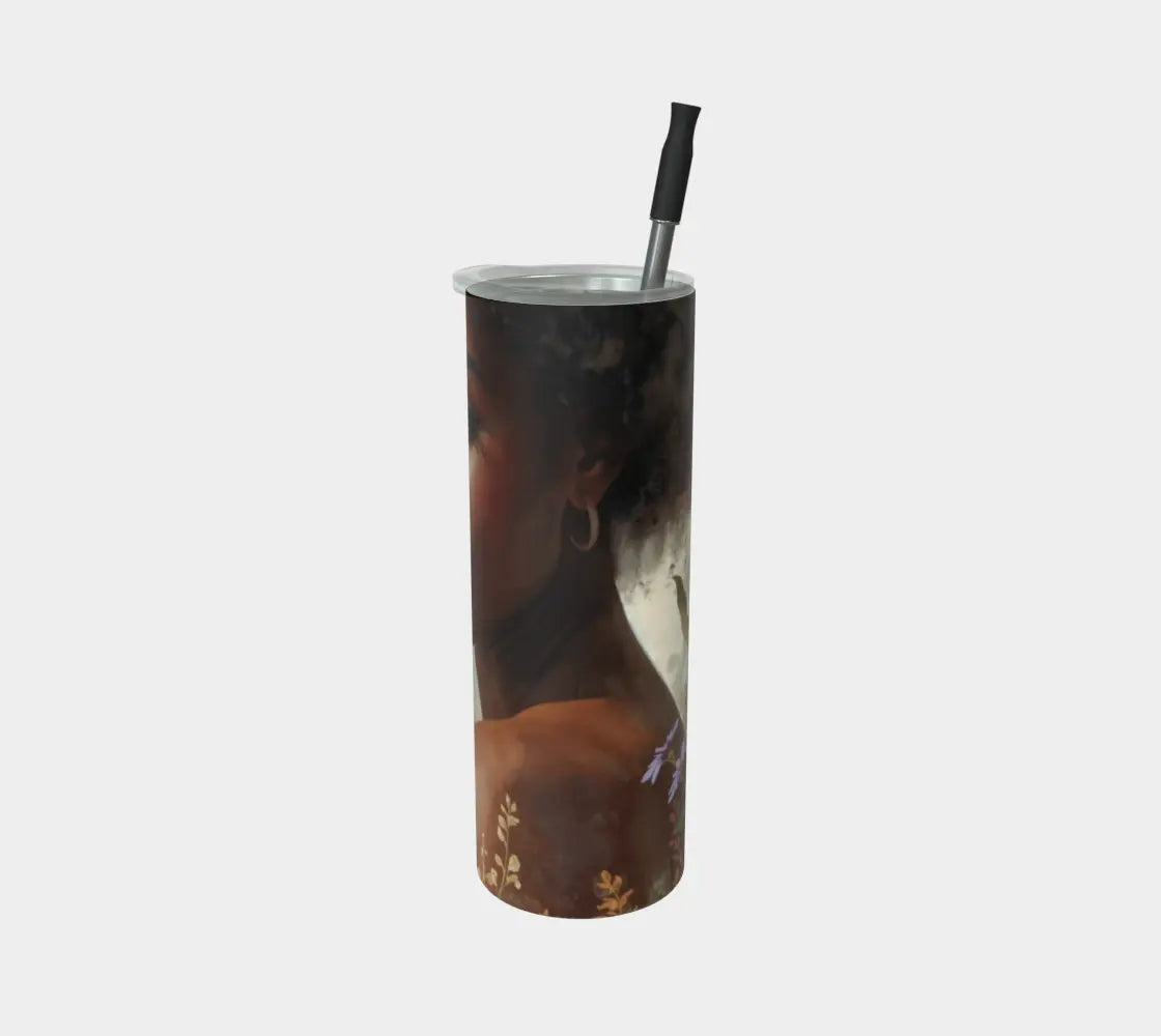 Black Woman Art Tumbler – 20 oz Stainless Steel Travel Cup, Afrocentric Luxury Drinkware for Empowered Women Grown Black Glorious