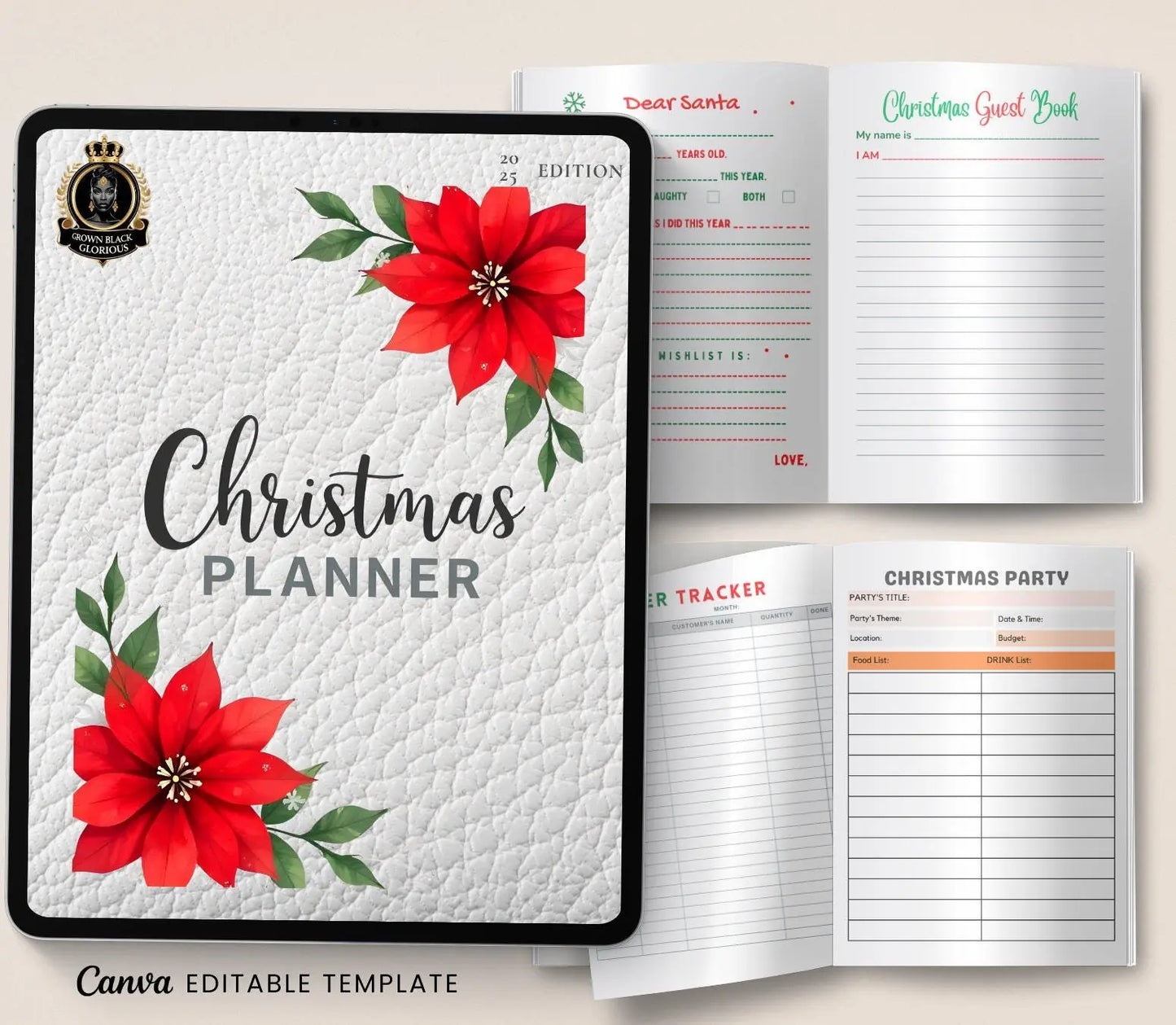 Printable Christmas Planner: Holiday Organizer, Gift List (PDF Download) Grown Black Glorious