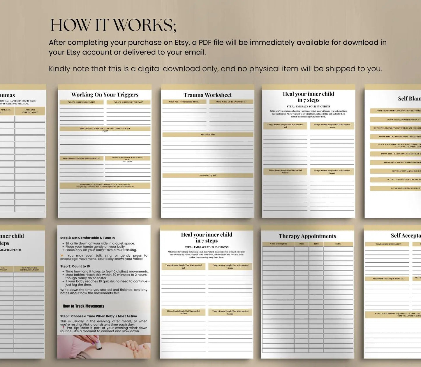 PTSD Trauma Healing Workbook: Coping Skills, Therapy Journal (Printable PDF & Canva) Grown Black Glorious