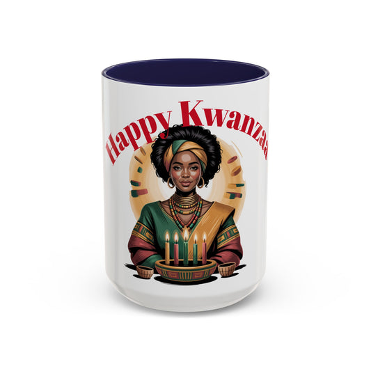 Happy Kwanzaa Mug for Black Women | Afrocentric Empowerment Coffee Cup | Cultural Heritage Gift for Kwanzaa Celebration