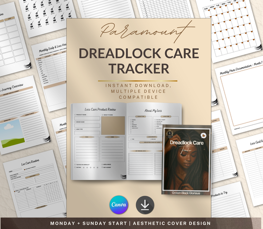 Dreadlock Care Tracker | Editable Canva Loc Maintenance & Growth Journal - Grown Black Glorious