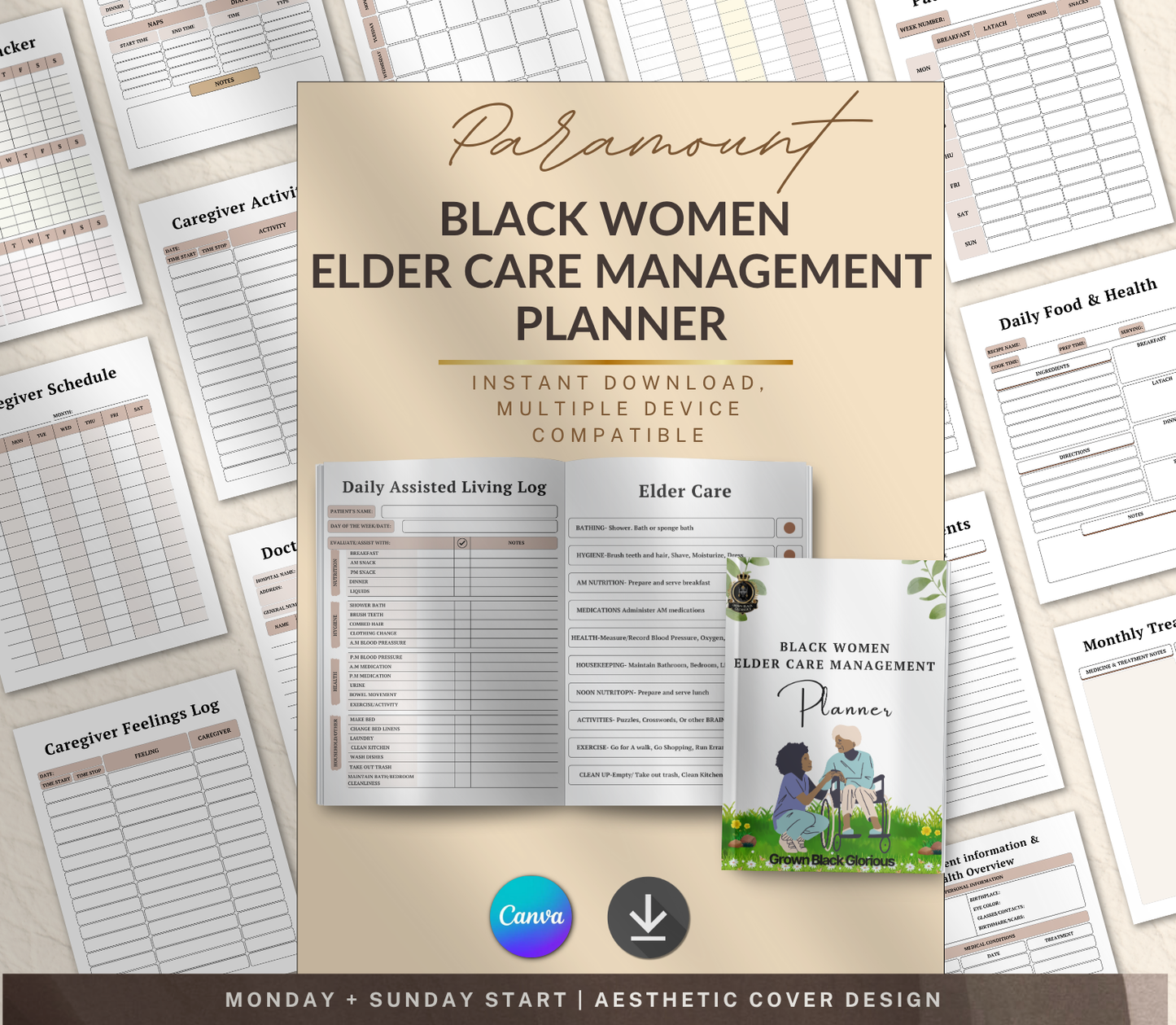 Black Women’s Elder Care Management Planner | Editable Canva Caregiving Organizer - Grown Black Glorious