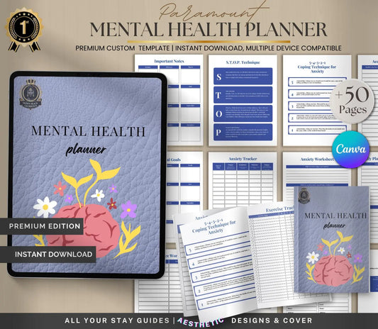 Mental Health Planner: Self-Care Journal & Mood Tracker (Printable Digital Journal) Grown Black Glorious
