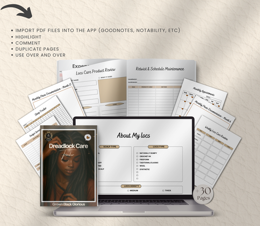 Dreadlock Care Tracker | Editable Canva Loc Maintenance & Growth Journal - Grown Black Glorious