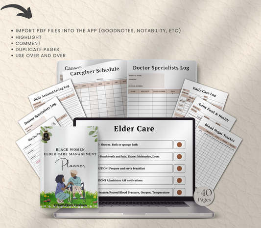 Black Women’s Elder Care Management Planner | Editable Canva Caregiving Organizer - Grown Black Glorious