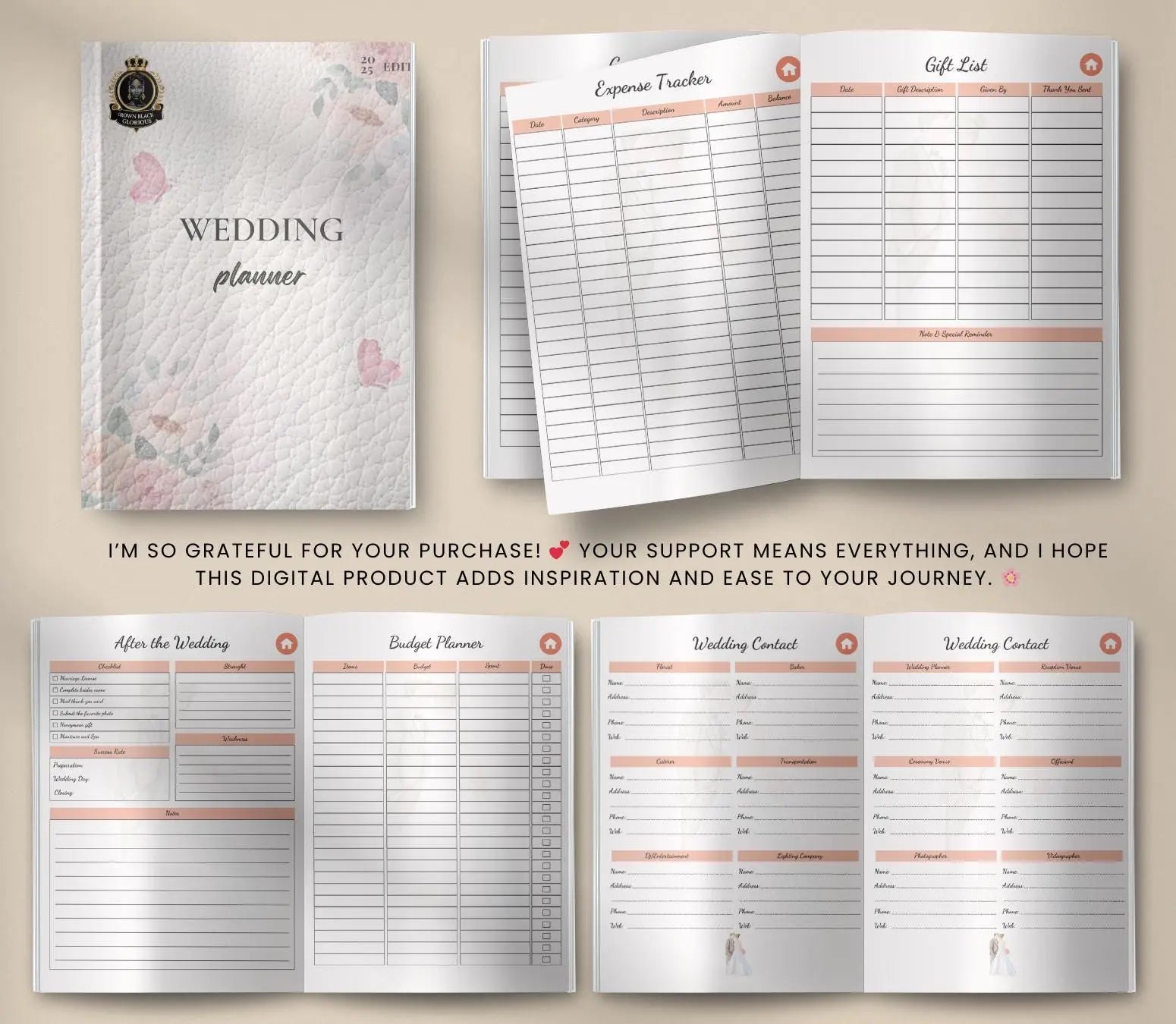 Digital Wedding Planner for iPad & GoodNotes: Bridal Organizer PDF Grown Black Glorious