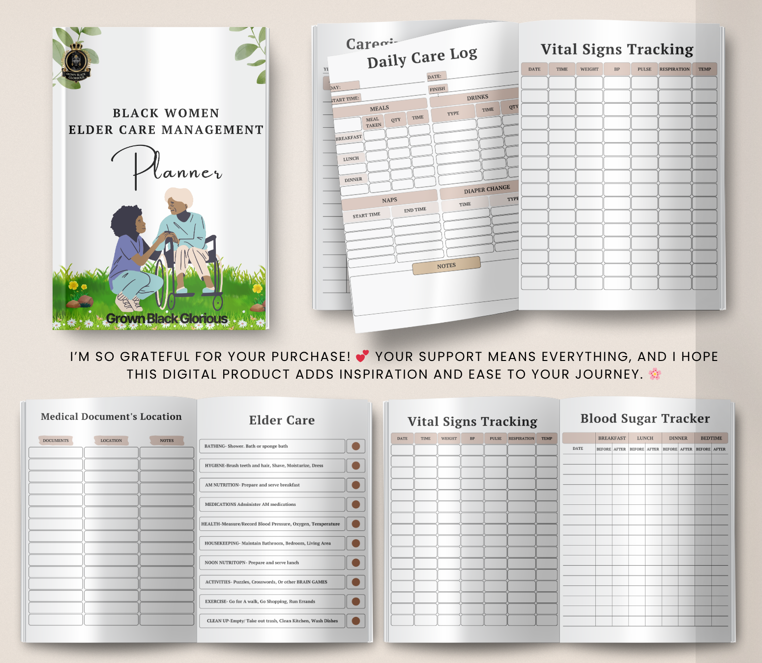 Black Women’s Elder Care Management Planner | Editable Canva Caregiving Organizer - Grown Black Glorious