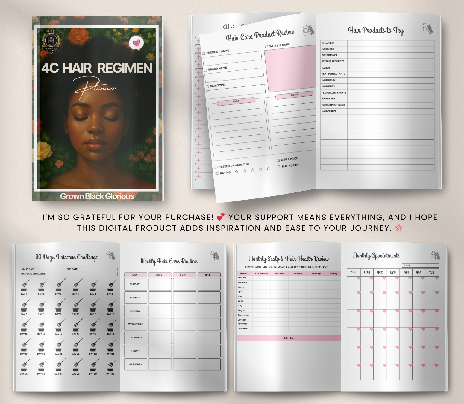 4C Hair Regimen Planner | Editable Canva Natural Hair Care Routine Tracker - Grown Black Glorious