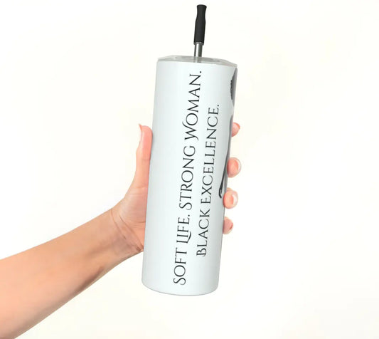 Soft Life, Strong Woman Tumbler – Black Excellence Stainless Steel Cup, 20 oz Afrocentric Travel Mug for Women Grown Black Glorious