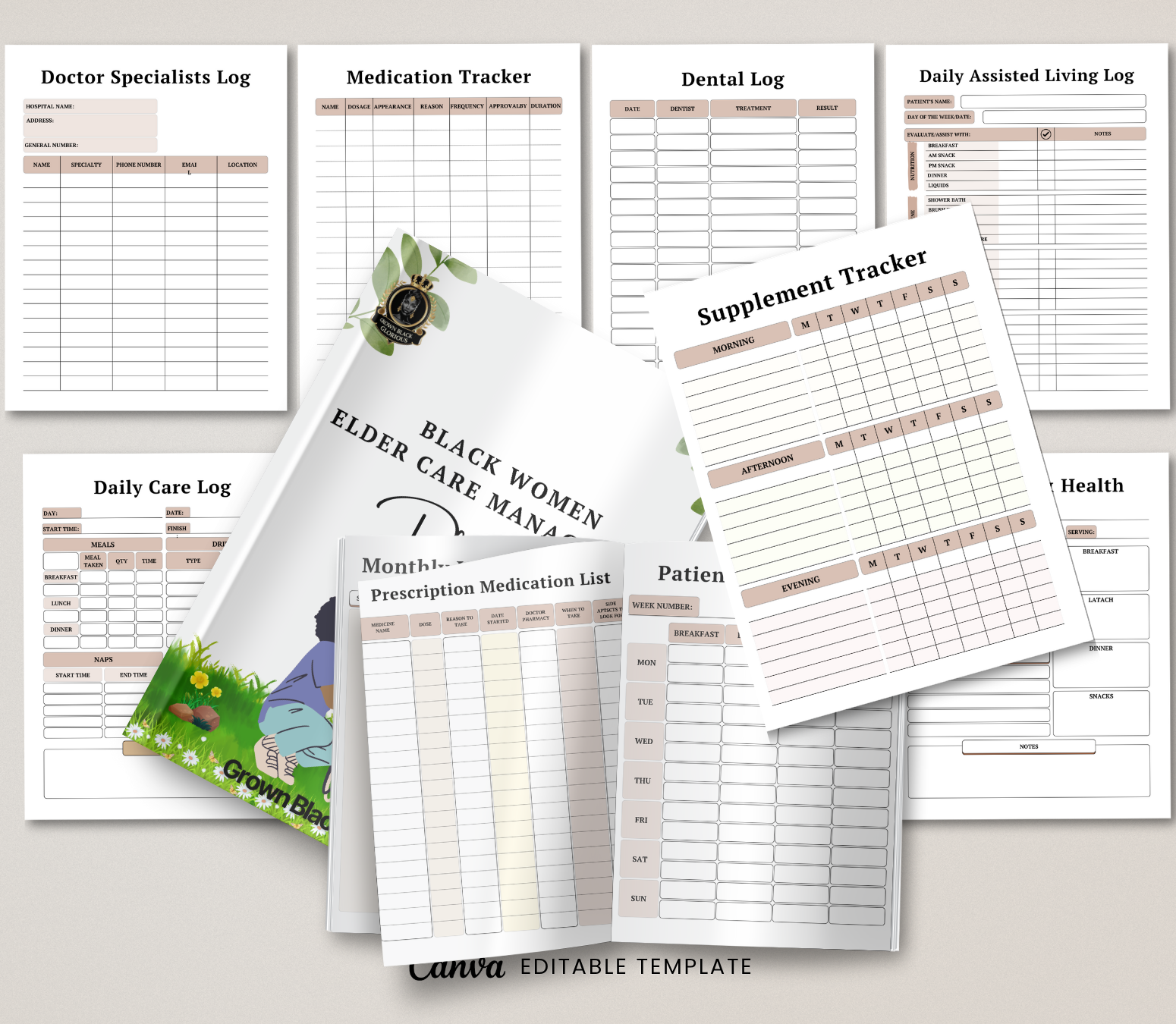 Black Women’s Elder Care Management Planner | Editable Canva Caregiving Organizer - Grown Black Glorious