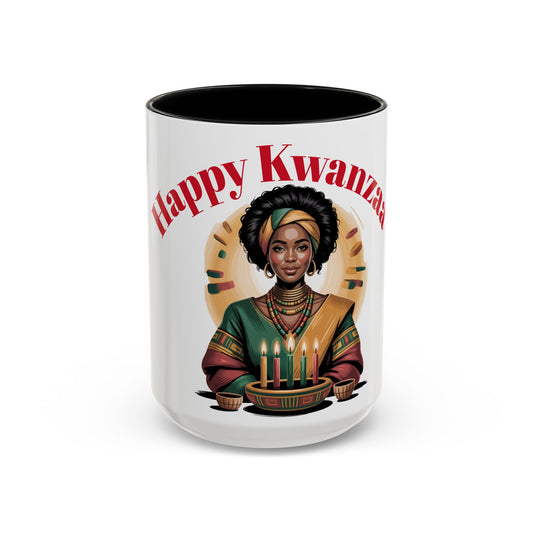 Happy Kwanzaa Mug for Black Women | Afrocentric Empowerment Coffee Cup | Cultural Heritage Gift for Kwanzaa Celebration