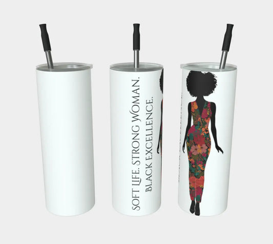 Soft Life, Strong Woman Tumbler – Black Excellence Stainless Steel Cup, 20 oz Afrocentric Travel Mug for Women Grown Black Glorious