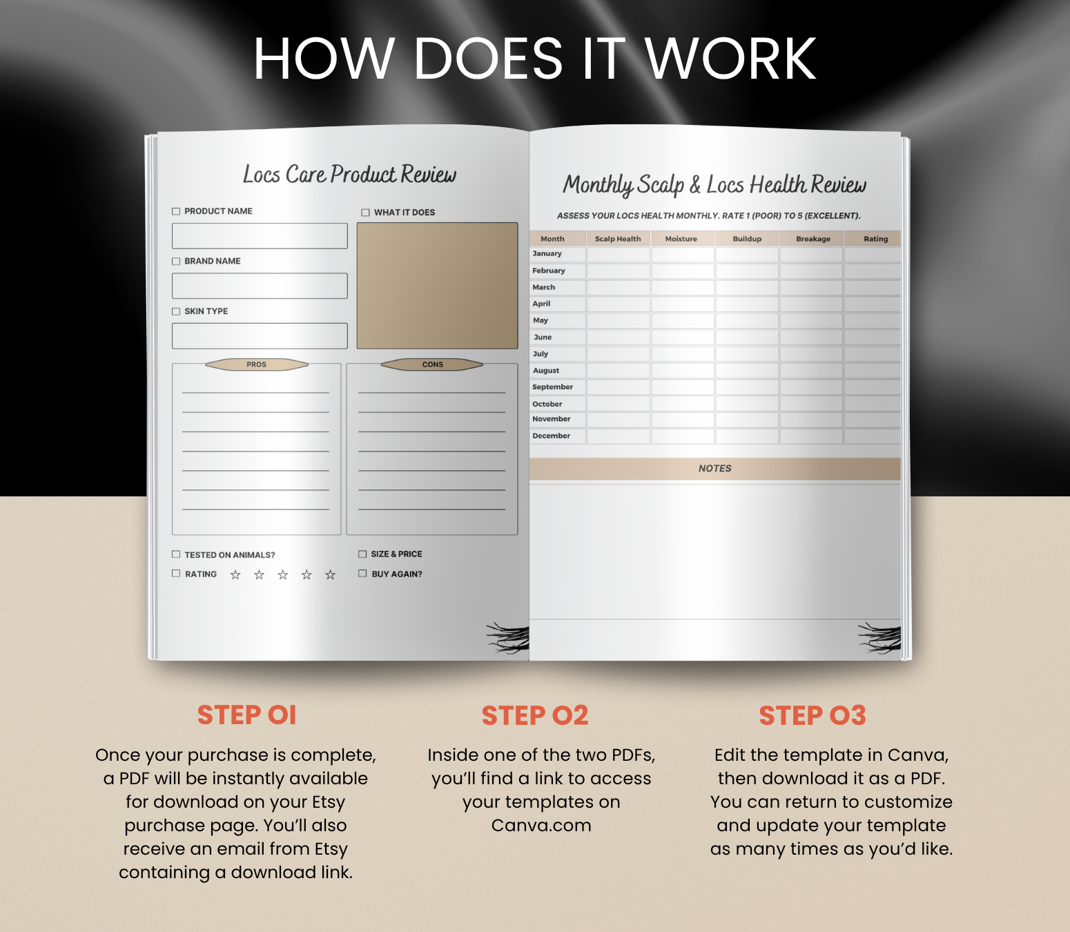 Dreadlock Care Tracker | Editable Canva Loc Maintenance & Growth Journal - Grown Black Glorious