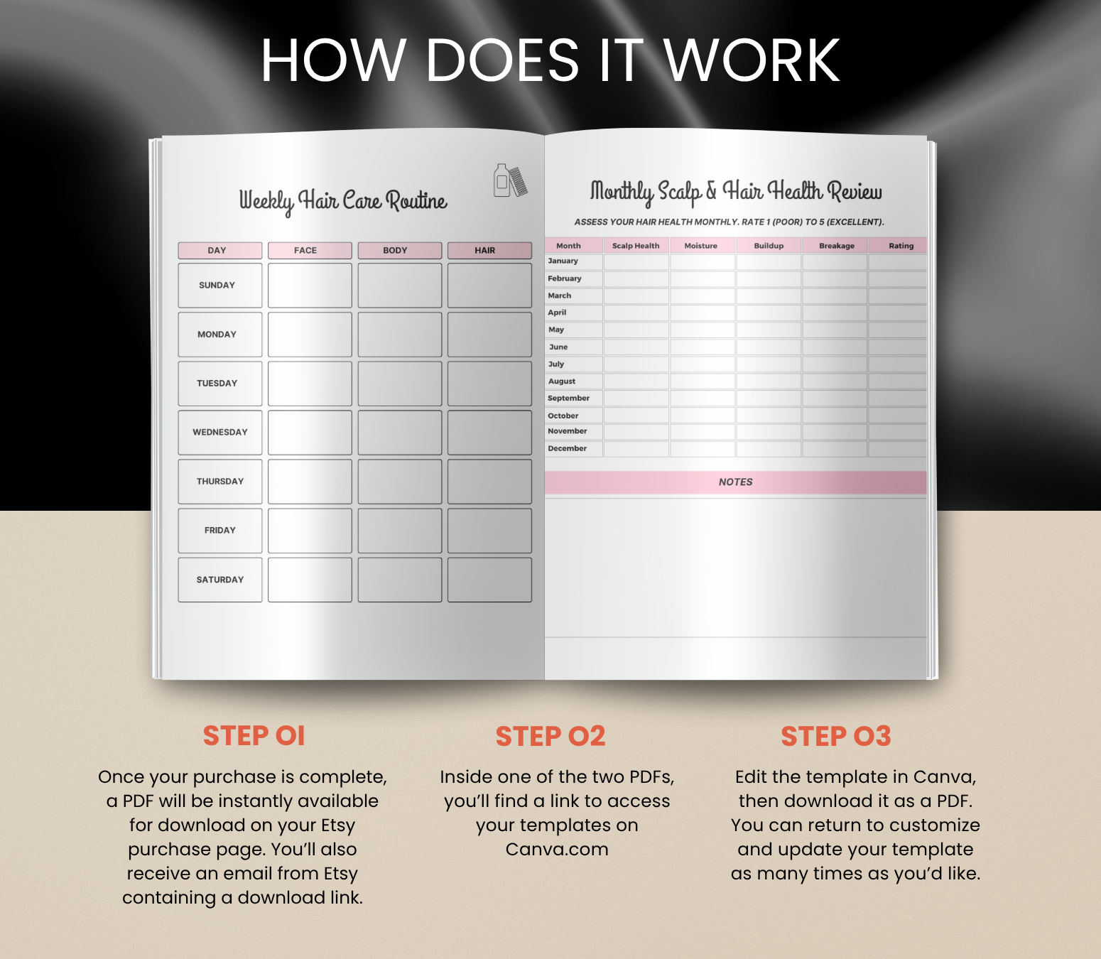 4C Hair Regimen Planner | Editable Canva Natural Hair Care Routine Tracker - Grown Black Glorious