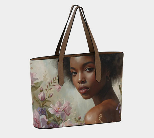 Black Woman Art Tote Bag – Afrocentric Vegan Leather Purse | Luxury Work & Travel Tote for Empowered Women | Grown Black Glorious