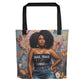 Bold, Black & Boundless empowerment tote celebrating melanin beauty and feminine strength.