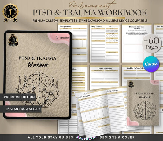 PTSD Trauma Healing Workbook: Coping Skills, Therapy Journal (Printable PDF & Canva) Grown Black Glorious