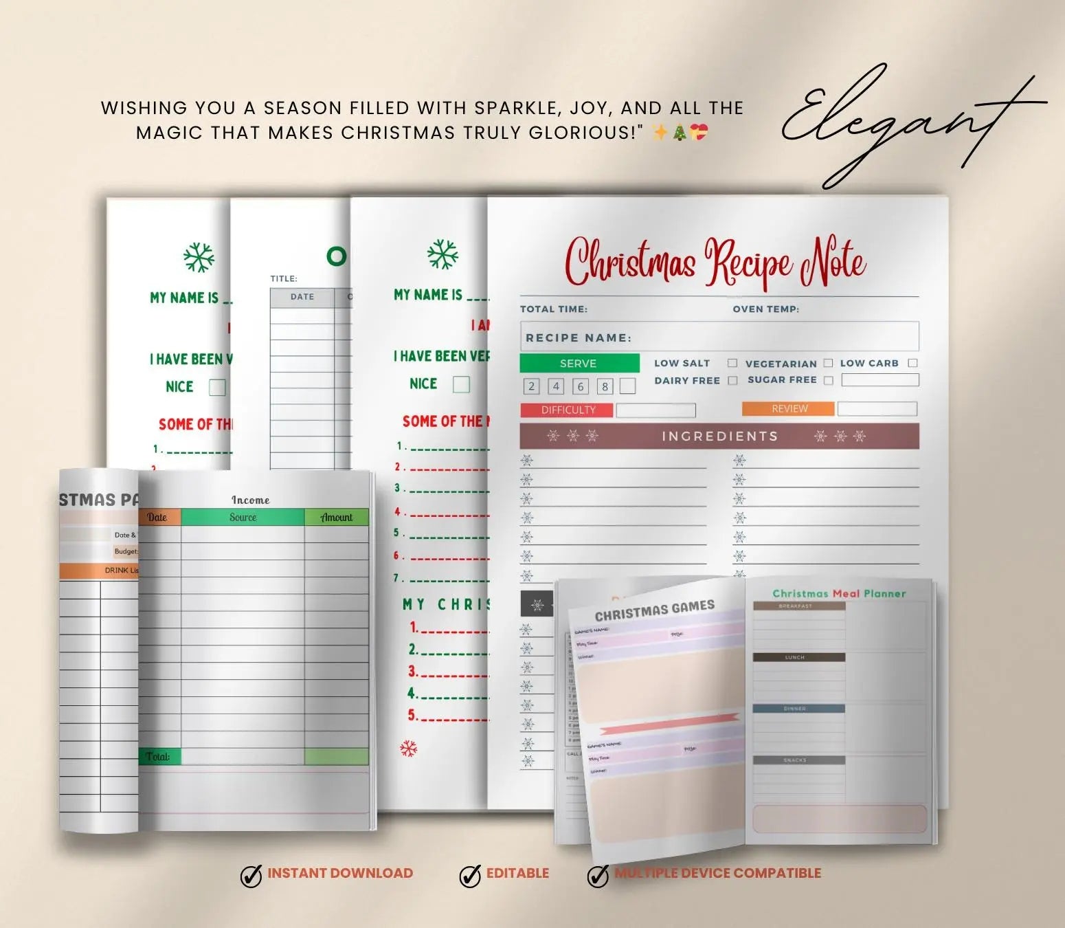 Printable Christmas Planner: Holiday Organizer, Gift List (PDF Download) Grown Black Glorious