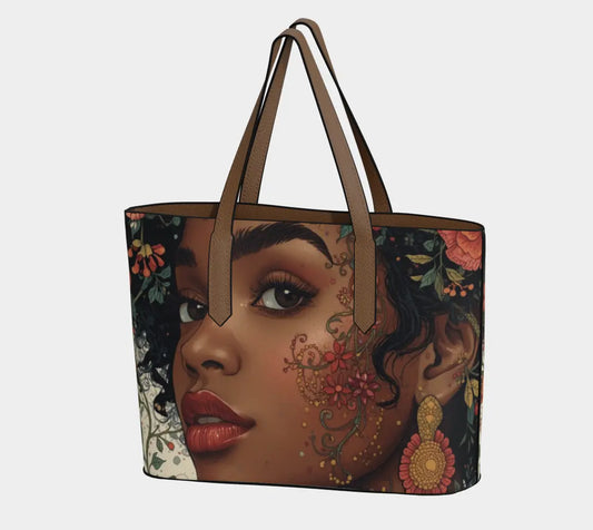 Black Woman Vegan Leather Tote Bag – Afrocentric Art Statement Piece Celebrating Black Beauty, Pride & Empowerment Grown Black Glorious