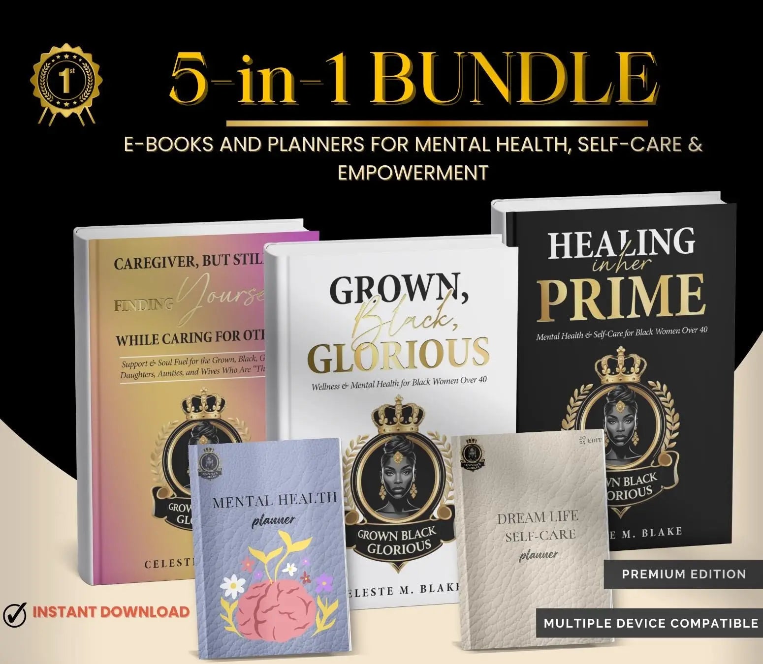 Black Mental Health & Self-Care Planner: Wellness Ebooks Bundle (Digital Download) Grown Black Glorious